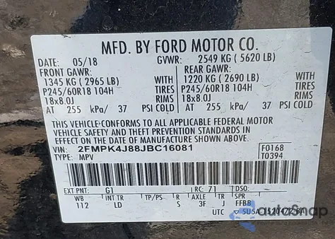2018 Ford Edge Sel from USA, damaged, VIN 2FMPK4J88JBC16081